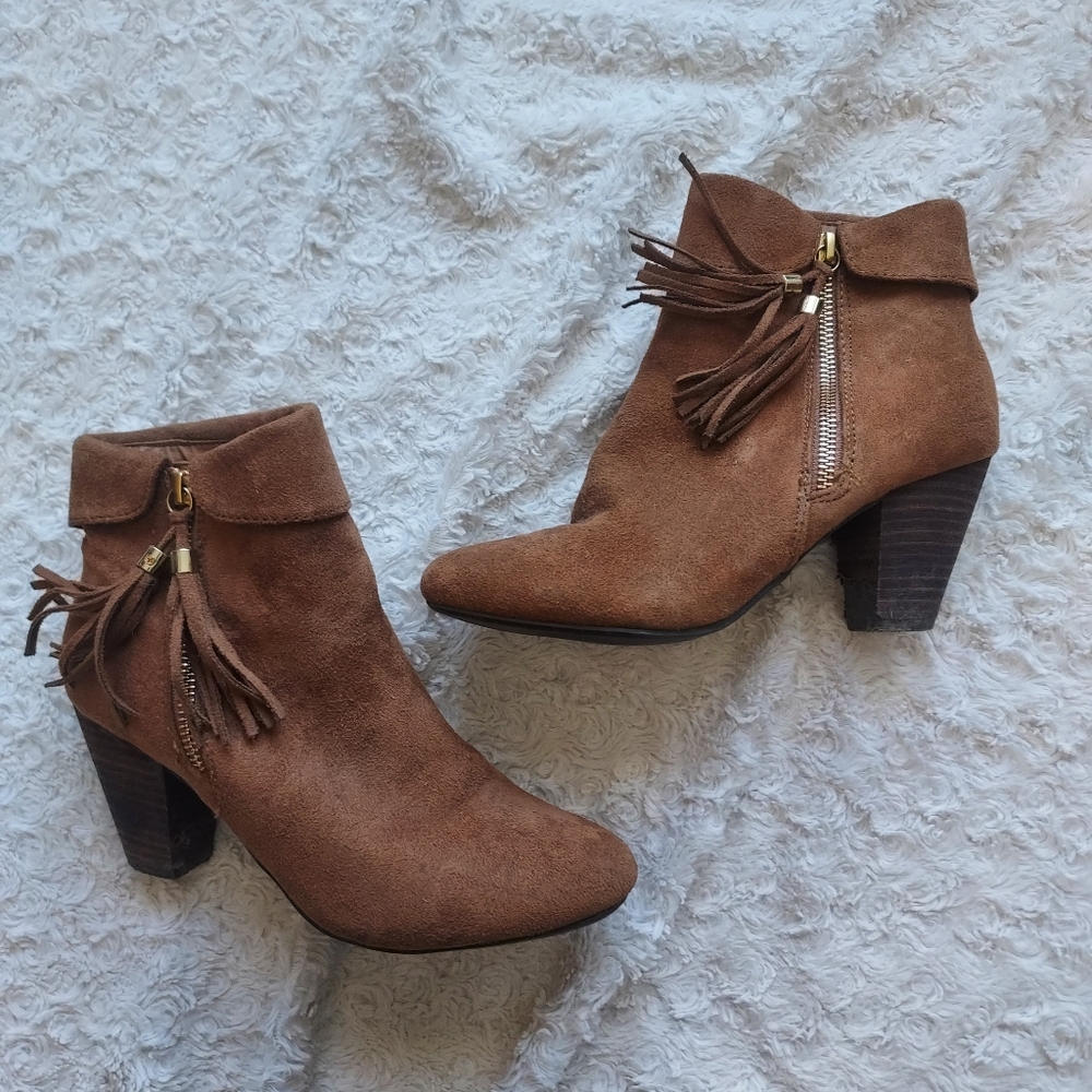 Report Moriah Brown Ankle Booties with Fringe Tassel Side Zipper 7 Fall Time